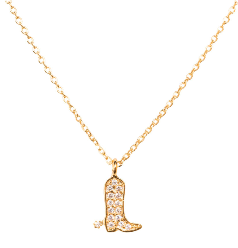 These Boots Were Made For Walking GOLD CZ Necklace