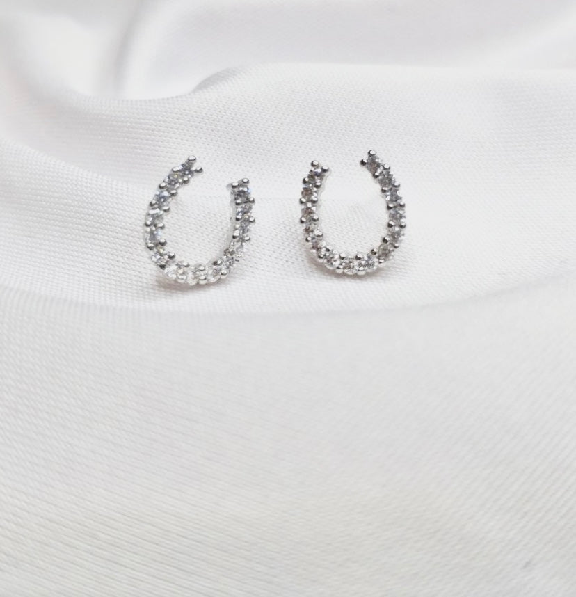 Luck Be A Lady White Gold CZ Horseshoe Earrings